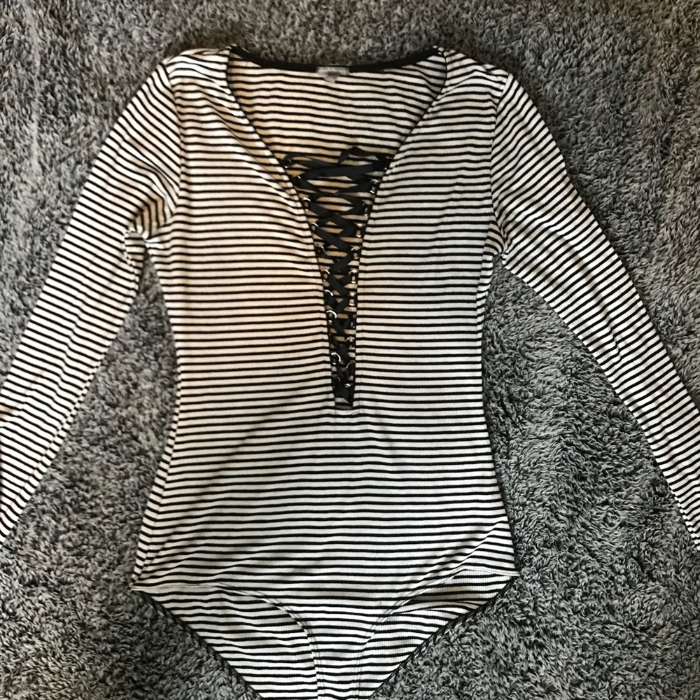 Black & White Striped Body Suit